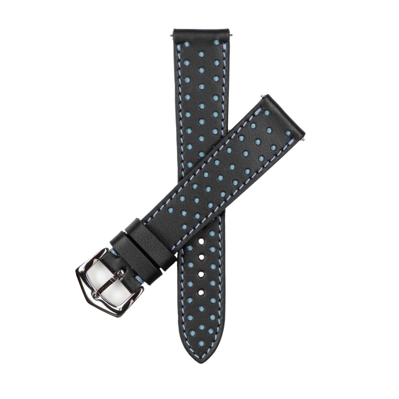 Black & Blue “Driver” Leather Watch Strap Black