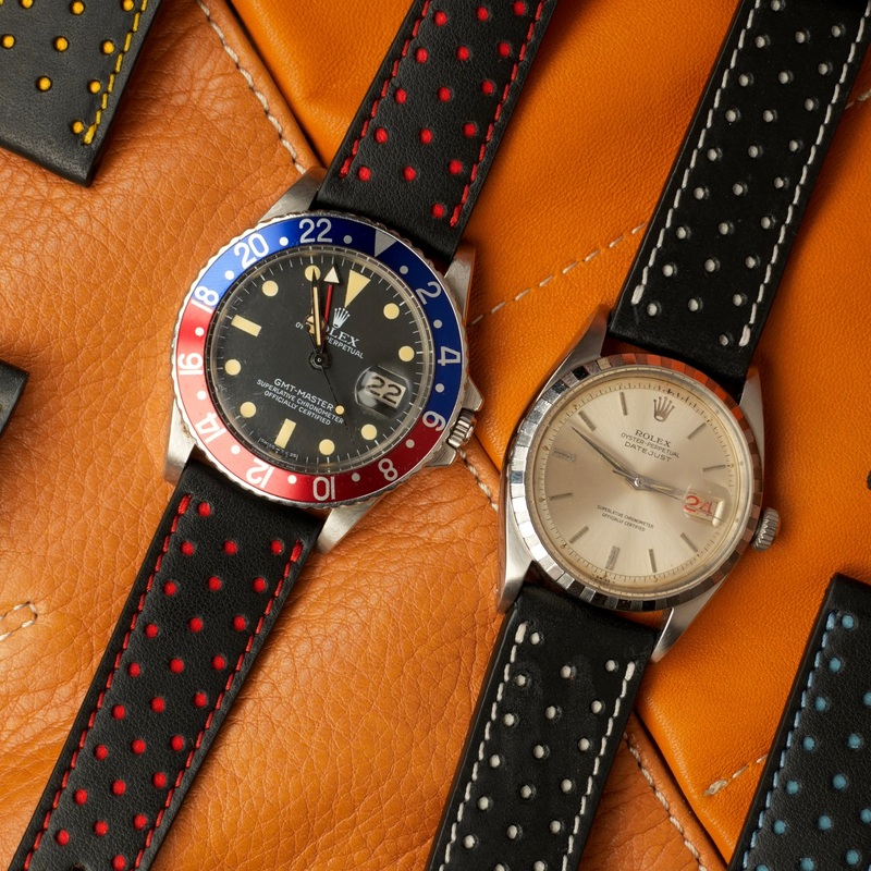 Black & Red “Driver” Leather Watch Strap Black