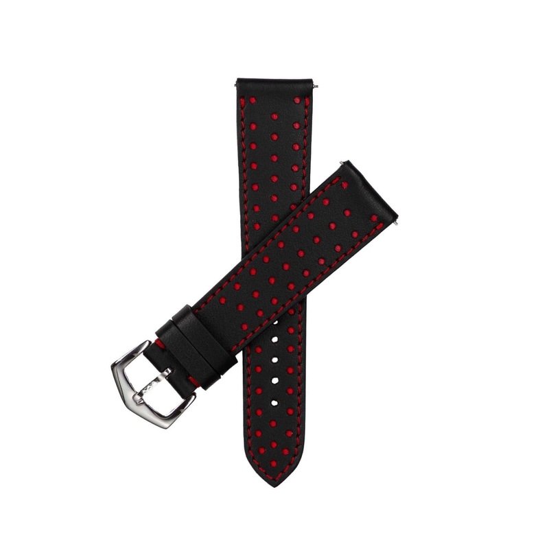 Black & Red “Driver” Leather Watch Strap Black