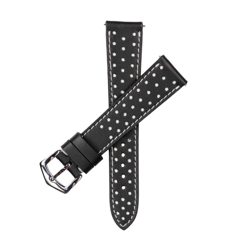 Black & White “Driver” Leather Watch Strap Black
