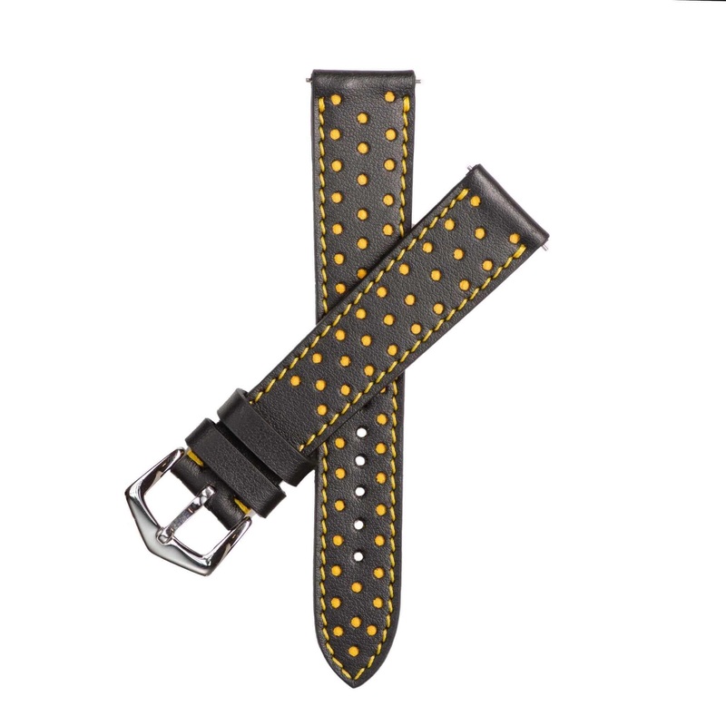 Black & Yellow “Driver” Leather Watch Strap