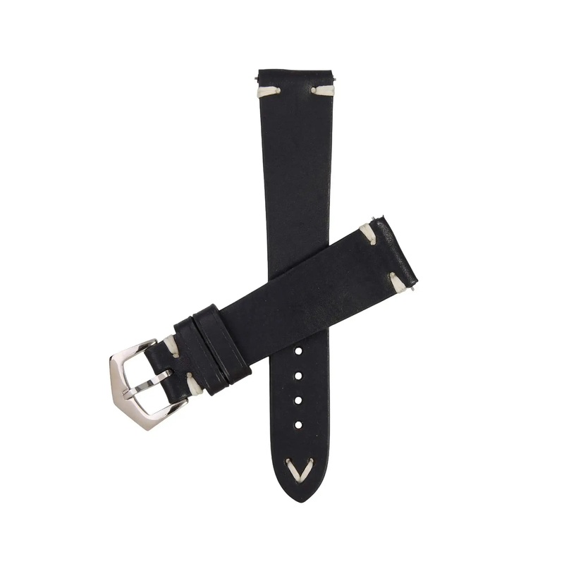 Premium Tuscan Vintage Black Leather Watch Strap Black