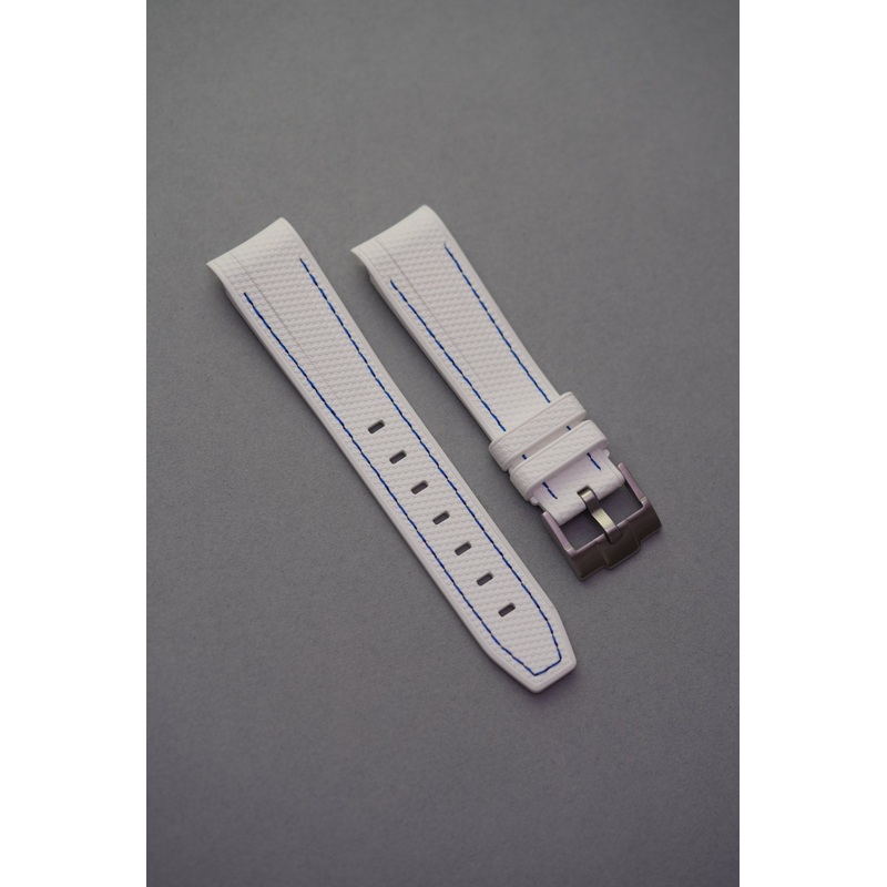 Rubber Curved Strap for Omega x Swatch MoonSwatch  Mission to EarthPhase Moonshine Gold  White With Navy Stitch