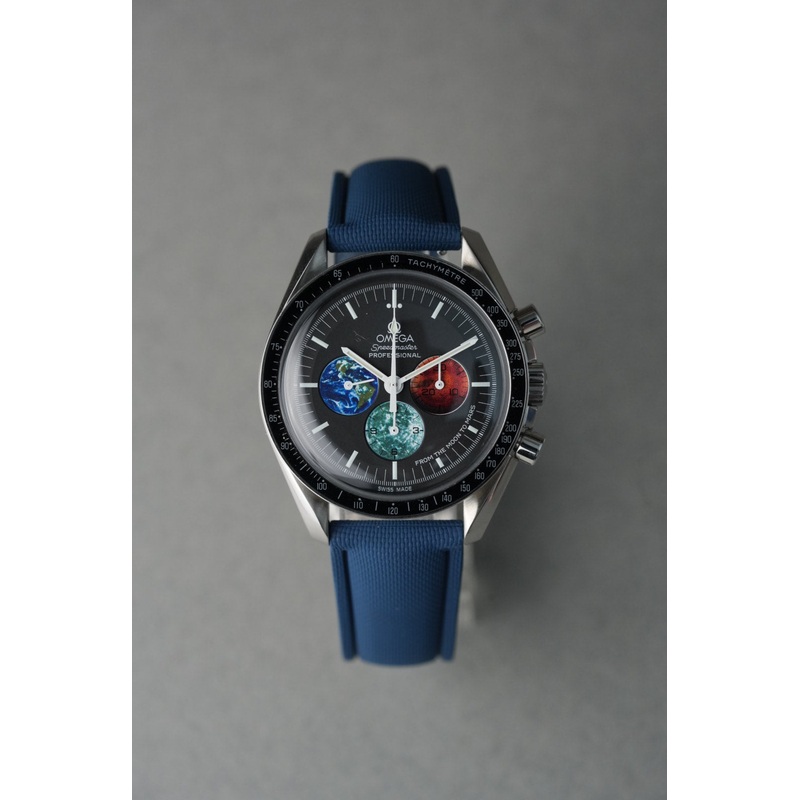 Sailcloth Effect FKM Rubber Strap with Deployant Clasp – For OMEGA Speedmaster – Navy