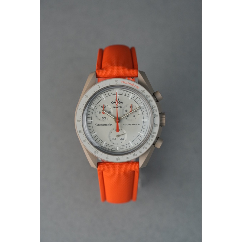 Sailcloth Effect FKM Rubber Strap with Deployant Clasp for Swatch x Omega MoonSwatch – Mission to Jupiter – Orange
