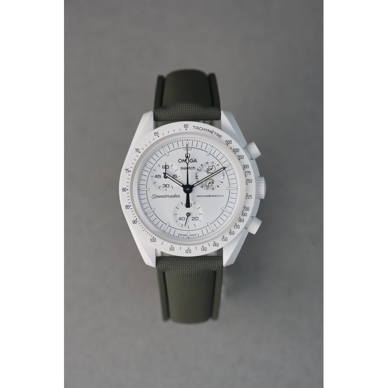 Sailcloth Effect FKM Rubber Strap with Deployant Clasp for Swatch x Omega MoonSwatch – Mission to Moonphase: Full Moon – Khaki
