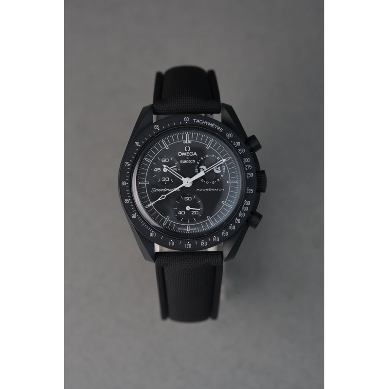 Sailcloth Effect FKM Rubber Strap with Deployant Clasp for Swatch x Omega MoonSwatch – Mission to Moonphase: New Moon – Black