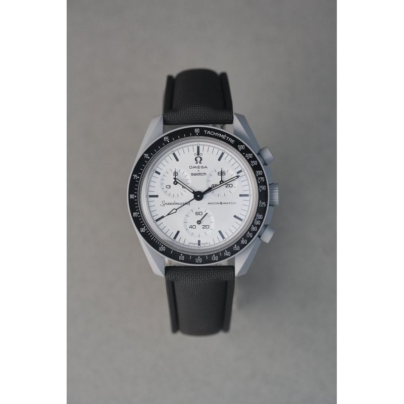 Sailcloth Effect FKM Rubber Strap with Deployant Clasp for Swatch x Omega MoonSwatch – 1965 – Black
