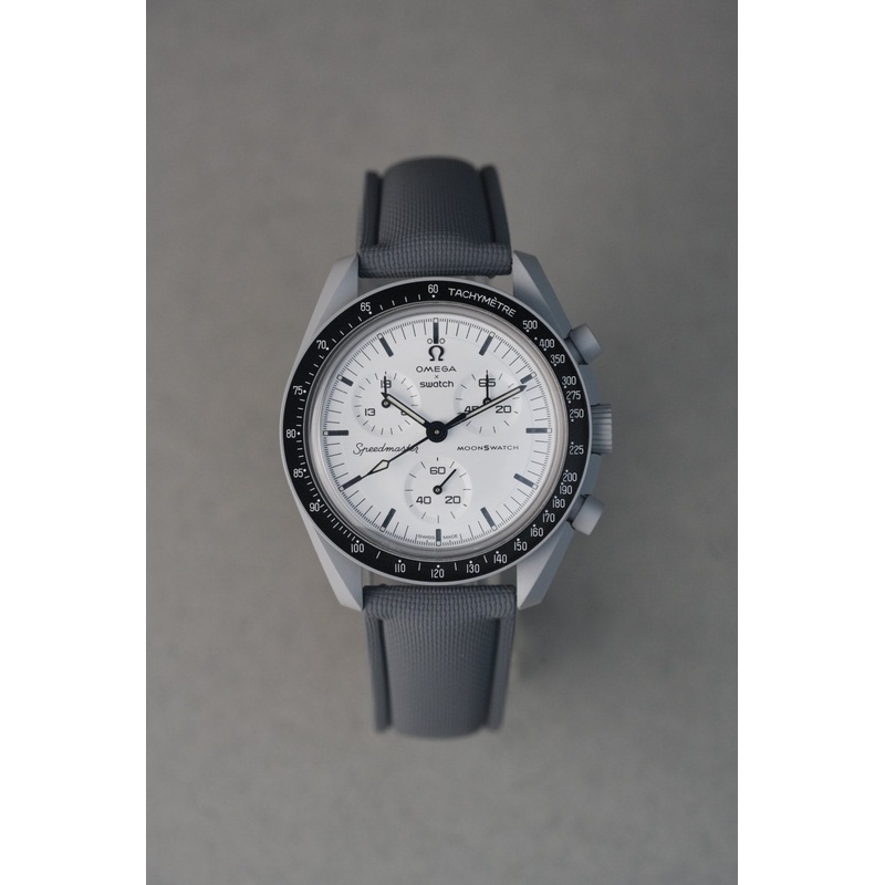 Sailcloth Effect FKM Rubber Strap with Deployant Clasp for Swatch x Omega MoonSwatch – 1965 – Grey