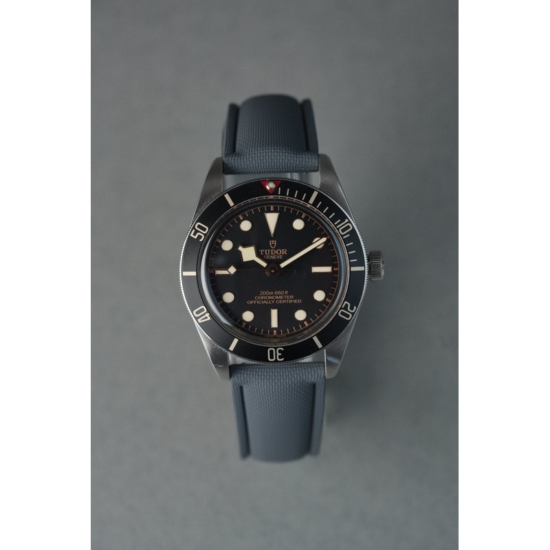 Sailcloth Effect FKM Rubber Strap with Deployant Clasp for Tudor Black Bay – Grey