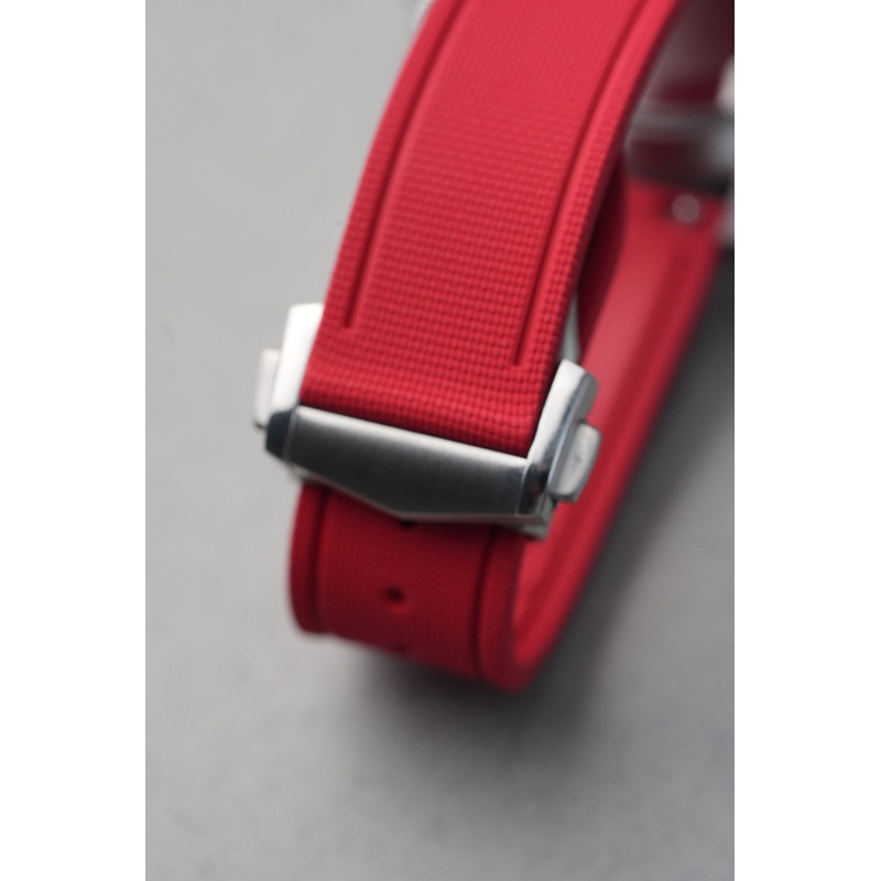 Sailcloth Effect FKM Rubber Strap with Deployant Clasp for Tudor Black Bay – Red