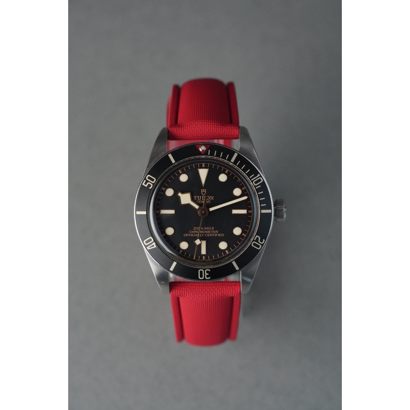 Sailcloth Effect FKM Rubber Strap with Deployant Clasp for Tudor Black Bay – Red