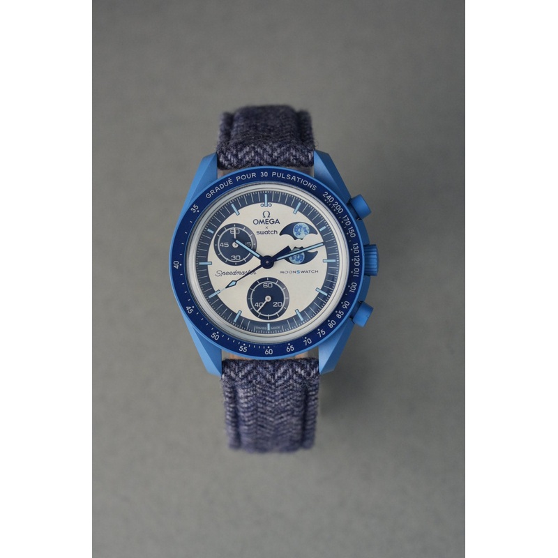 Tweed Strap for  Omega x Swatch MoonSwatch  Super Blue MoonPhase  Navy & White