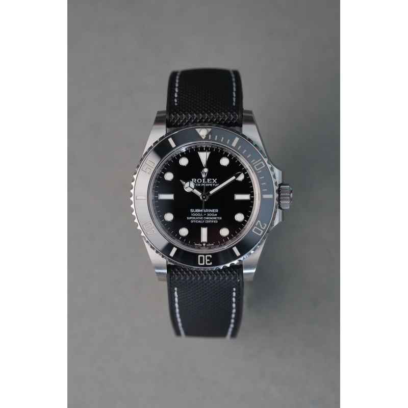 Hybrid Divers Strap For Rolex Submariner  Black with white contrast Stitch