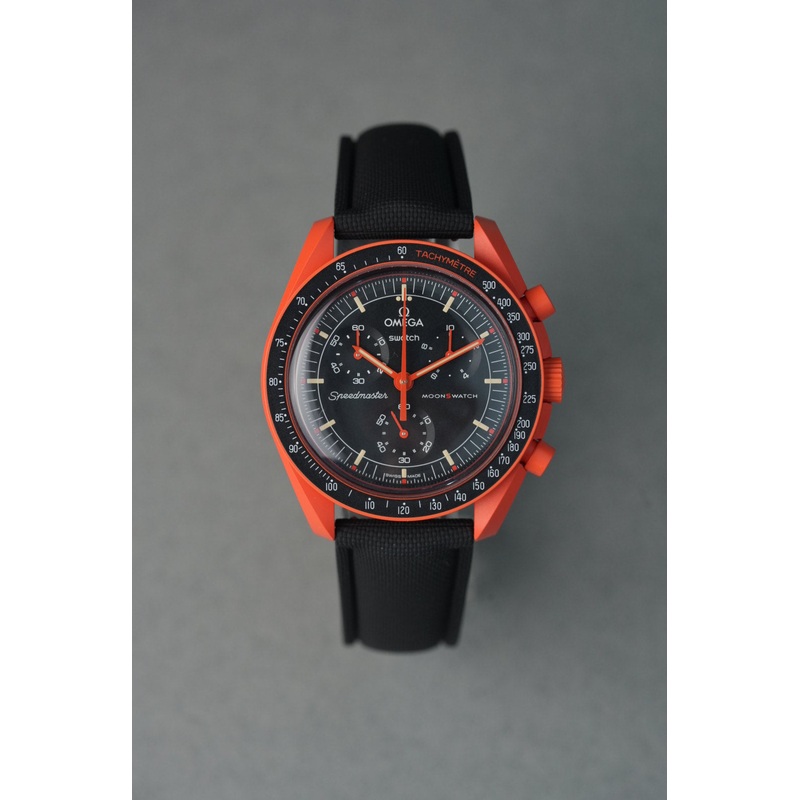 Sailcloth Effect FKM Rubber Strap with Deployant Clasp for Swatch x Omega MoonSwatch – Mission On Earth: Lava – Black