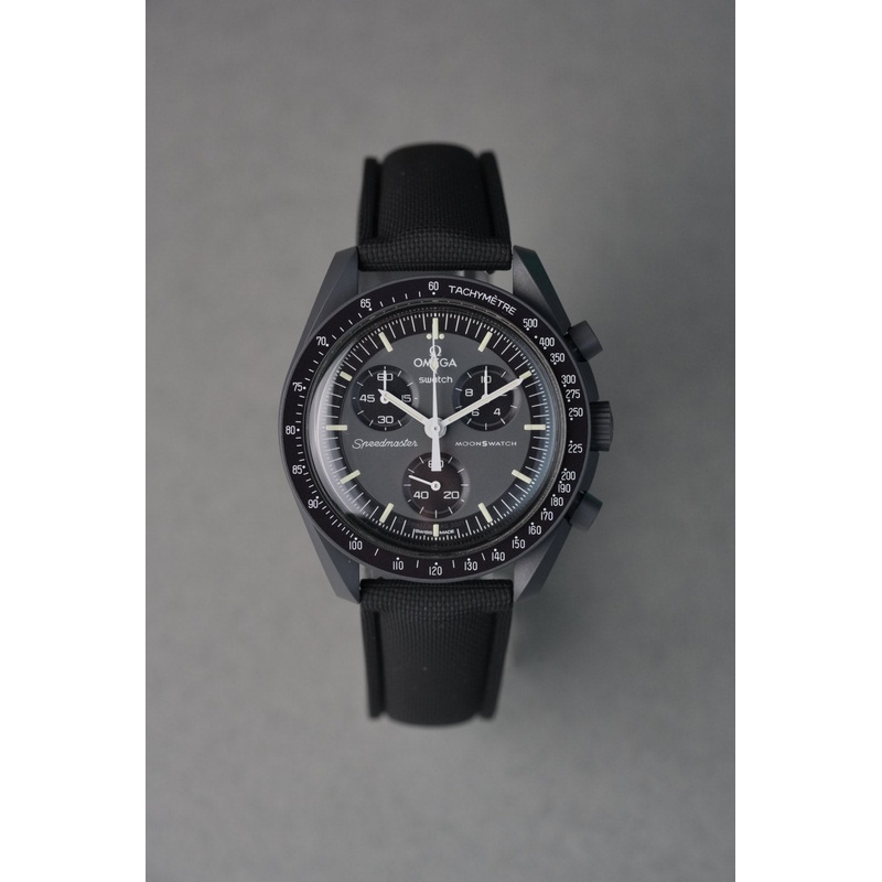 Sailcloth Effect FKM Rubber Strap with Deployant Clasp for Swatch x Omega MoonSwatch  Mission to Mercury  Black