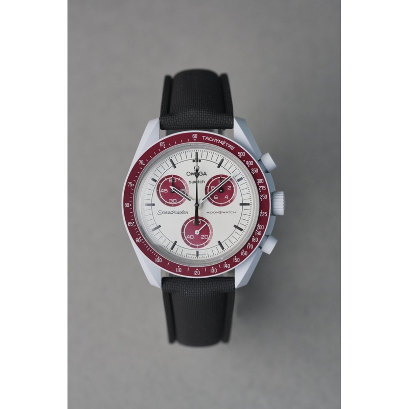 Sailcloth Effect FKM Rubber Strap with Deployant Clasp for Swatch x Omega MoonSwatch  Mission to Pluto  Black