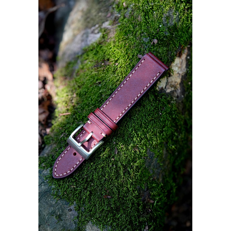 Tuscan Pueblo Leather Strap with Contrast Stitch  18mm to 22mm  Red