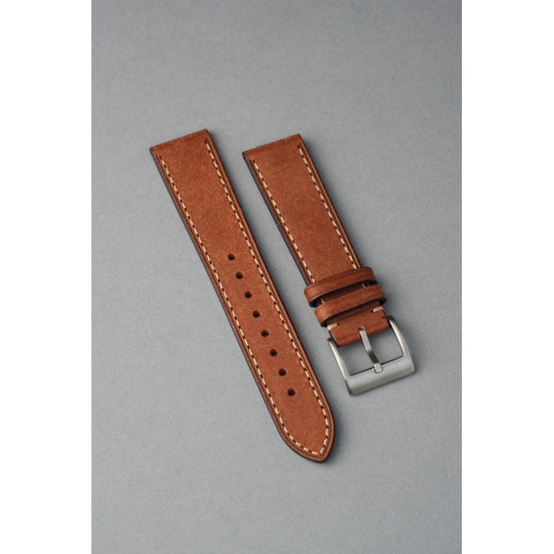 Tuscan Pueblo Leather Strap with Contrast Stitch 20mm to 22mm Brown