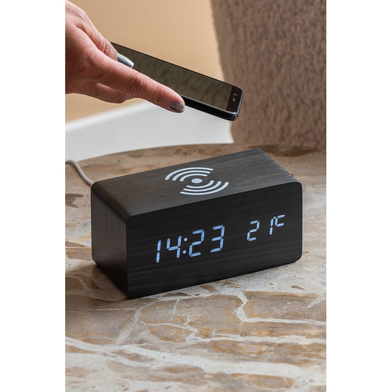 Block Alarm Clock with LED Display and Wireless Phone Charger