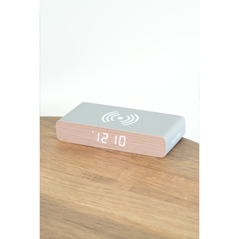 Karlsson Retro Flat LED Alarm Clock with Wireless Charger Grey