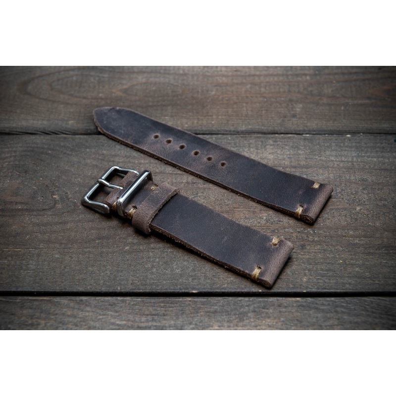 Badalassi wax Mocca brown leather watch strap. Hand-made to order in Finland. 15-26 mm