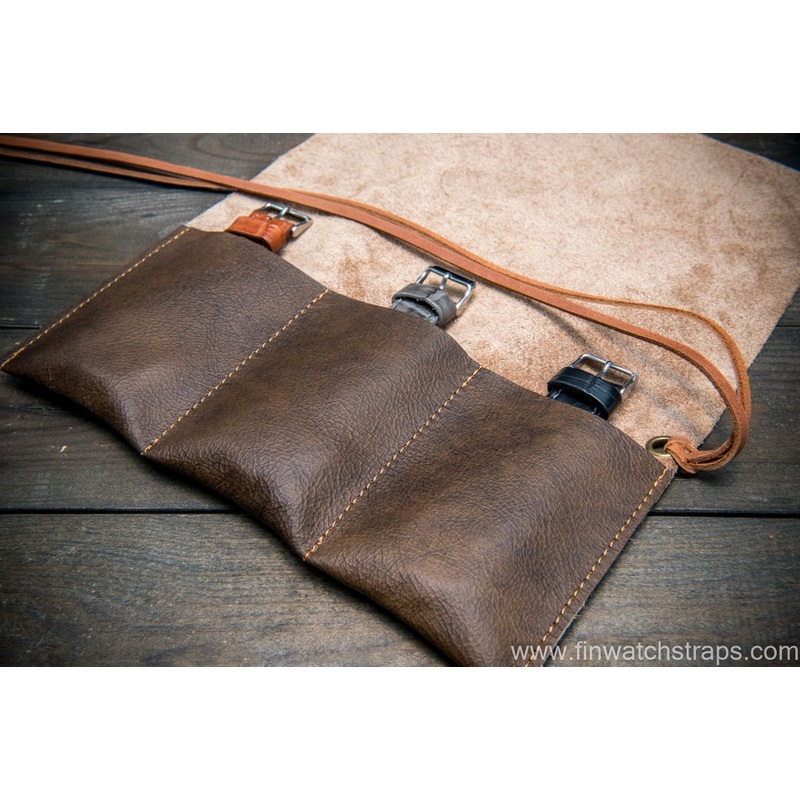 Vintage leather watch roll, Italian calf, watch case for wrist watch organizing