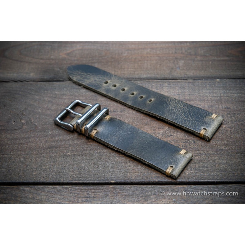Leather watch strap, Badalassi wax grey. Hand-made to order in Finland.