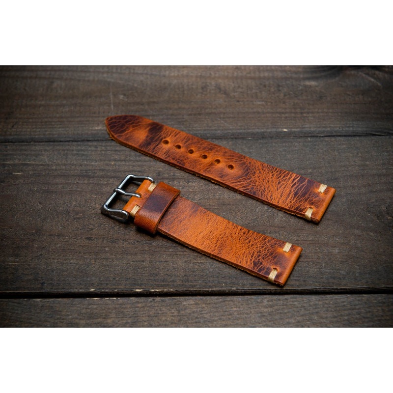 Badalassi Tawny Wax  leather watch strap. Hand-made to order in Finland.