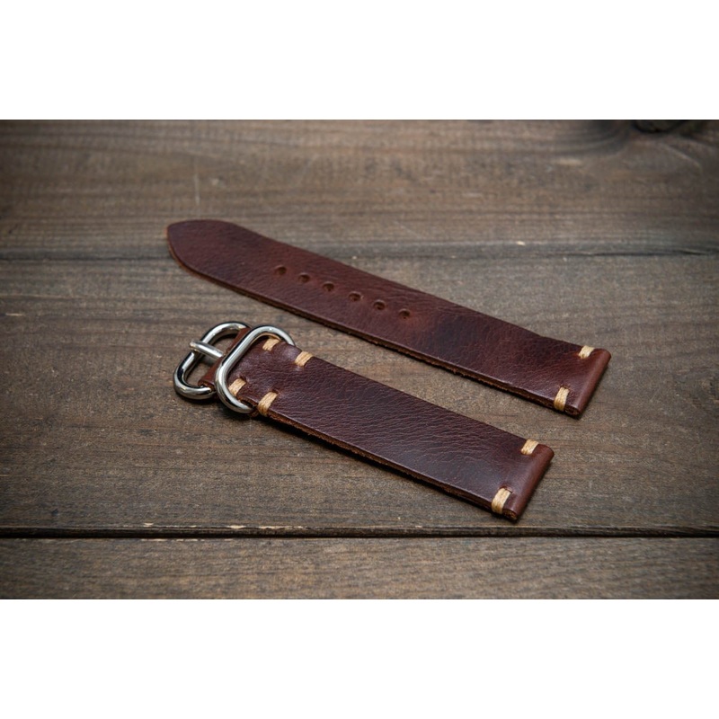 Badalassi Tobacco Wax leather watch strap. Hand-made to order in Finland. Width 16-26 mm.