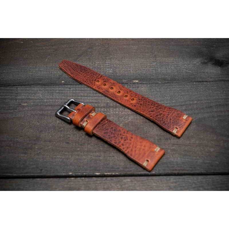 Pilot Badalassi Leather Watch Strap, Aviator model, Military style tapered model