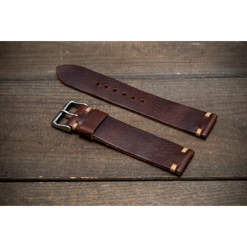 Badalassi Tobacco Wax leather watch strap. Hand-made to order in Finland. 10-26 mm