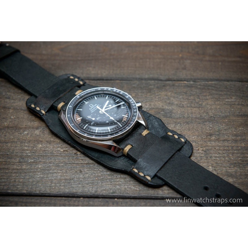 Bund-style Leather Watch Strap, Aviator model, Lapland Reindeer, Finland