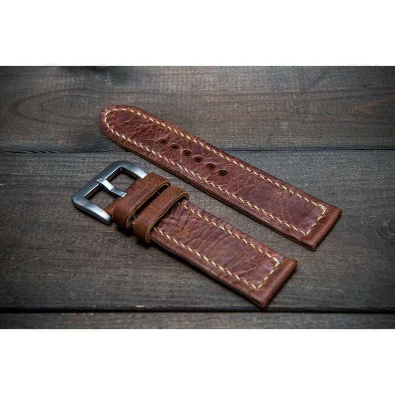 Lapland Reindeer leather watch band, Vintage Brown, hand-stitched, two leather keepers, handmade in Finland