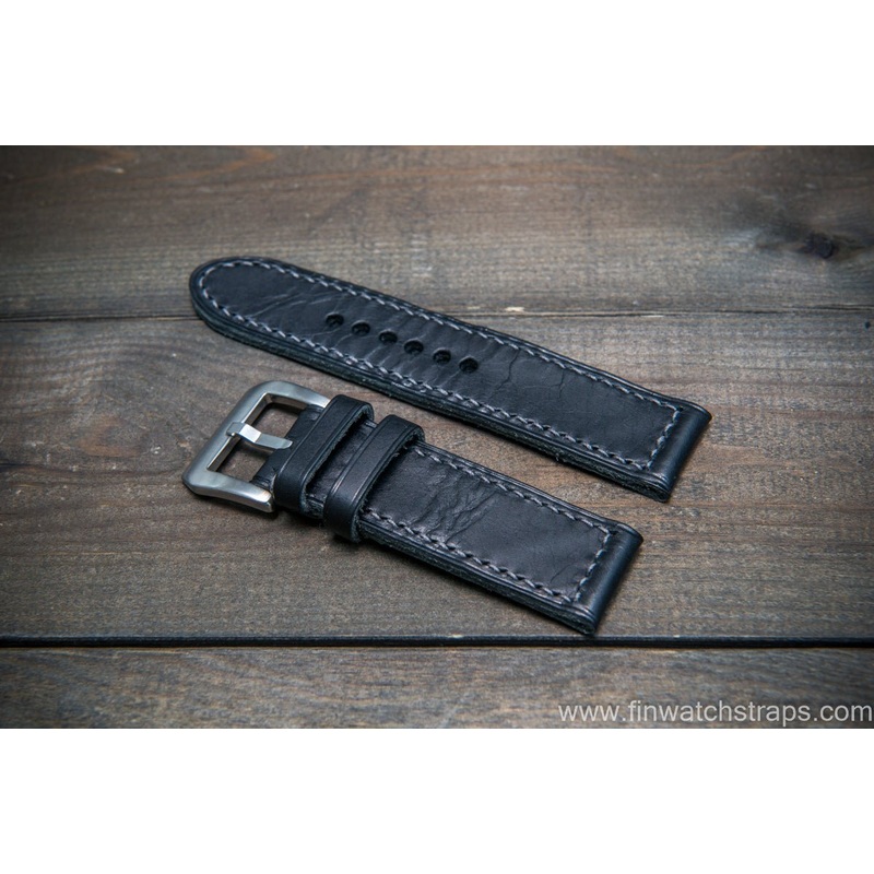 Badalassi Carlo Wax leather watch strap. Nero color. Handmade in Finland.