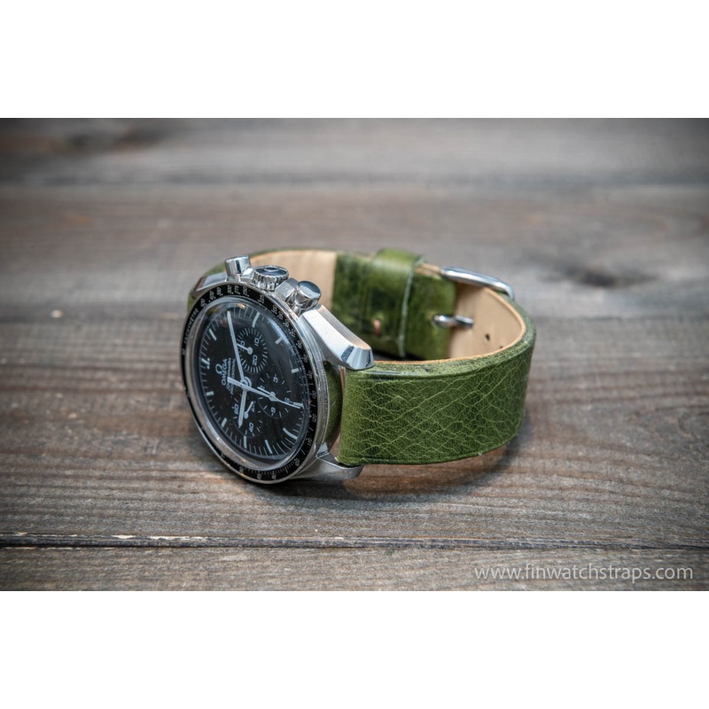 Leather watch strap, handmade in Finland. Badalassi Olive wax