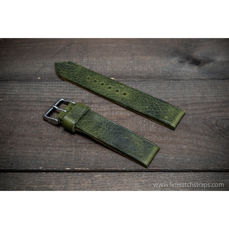Leather watch strap, handmade in Finland. Badalassi Olive wax