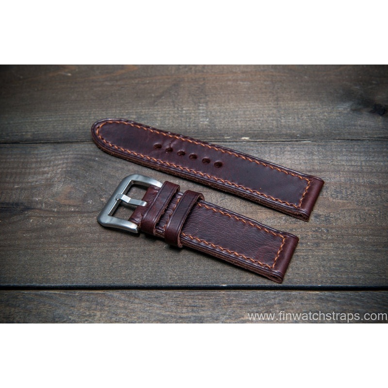Badalassi Carlo Wax leather watch strap. Tobacco color. Handmade in Finland.