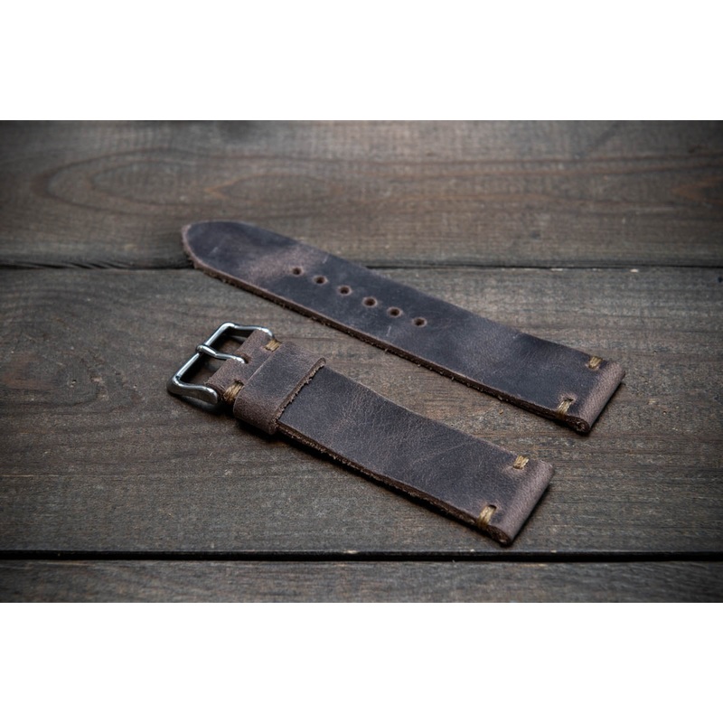 Badalassi wax Mocca brown leather watch strap. Hand-made to order in Finland.