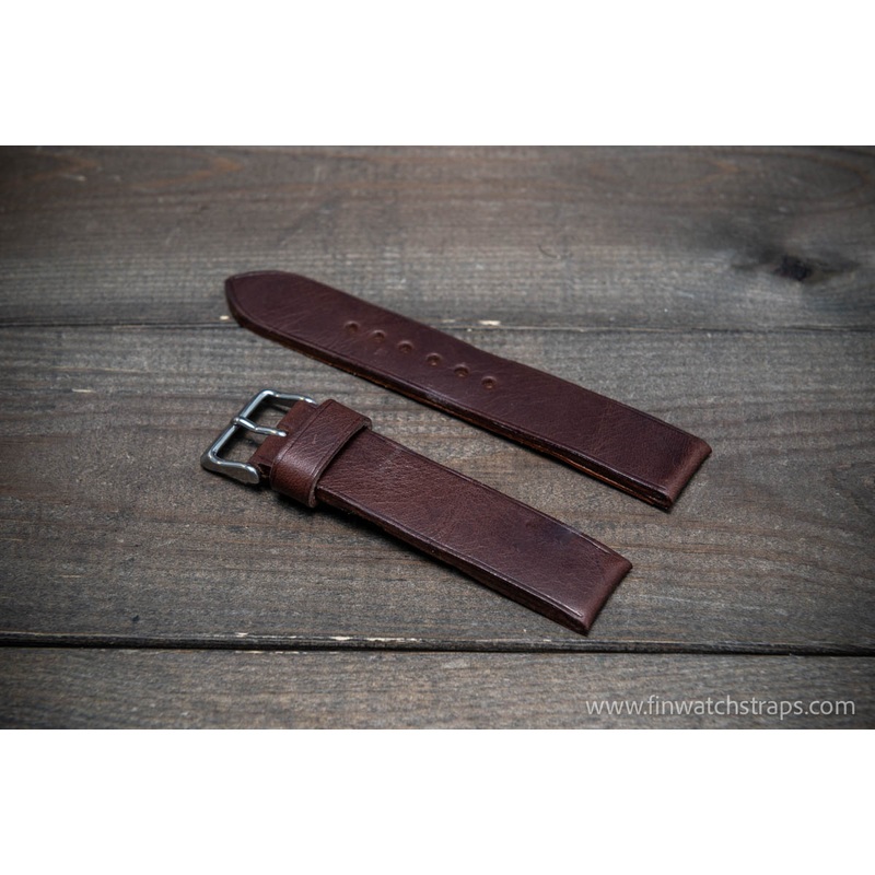 Leather watch strap, handmade in Finland. Badalassi Tobacco wax.