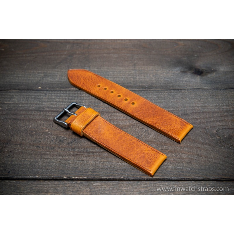 Leather watch strap, handmade in Finland. Beautiful waxy Saffron colour.