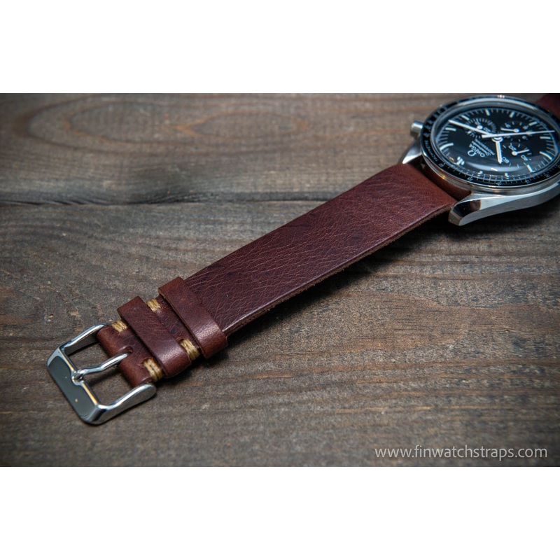 One-piece military watch band, Tobacco Brown color