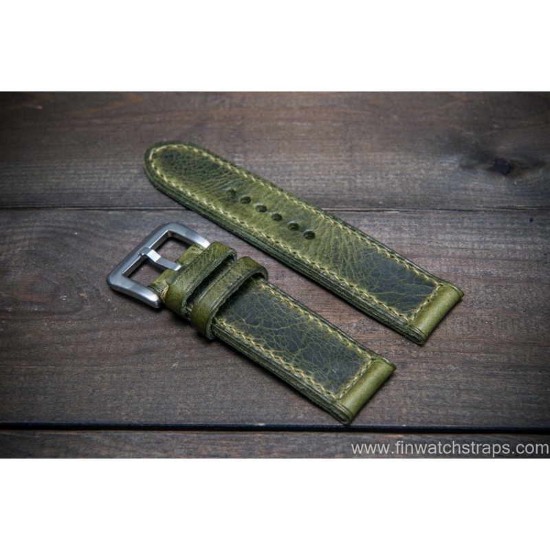 Badalassi Carlo Wax leather watch strap. Oliva color. Handmade in Finland.