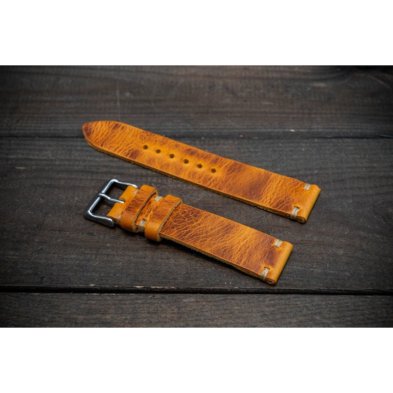 Badalassi Saffron Wax  leather watch strap. Hand-made to order in Finland.