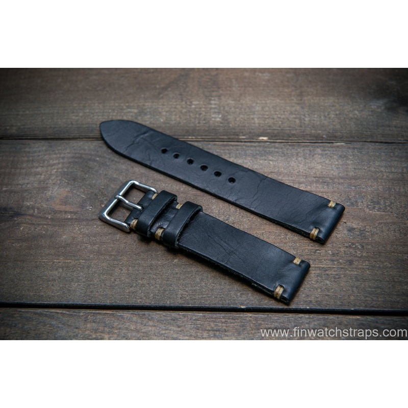 Badalassi Black Wax  leather watch strap. Hand-made to order in Finland.