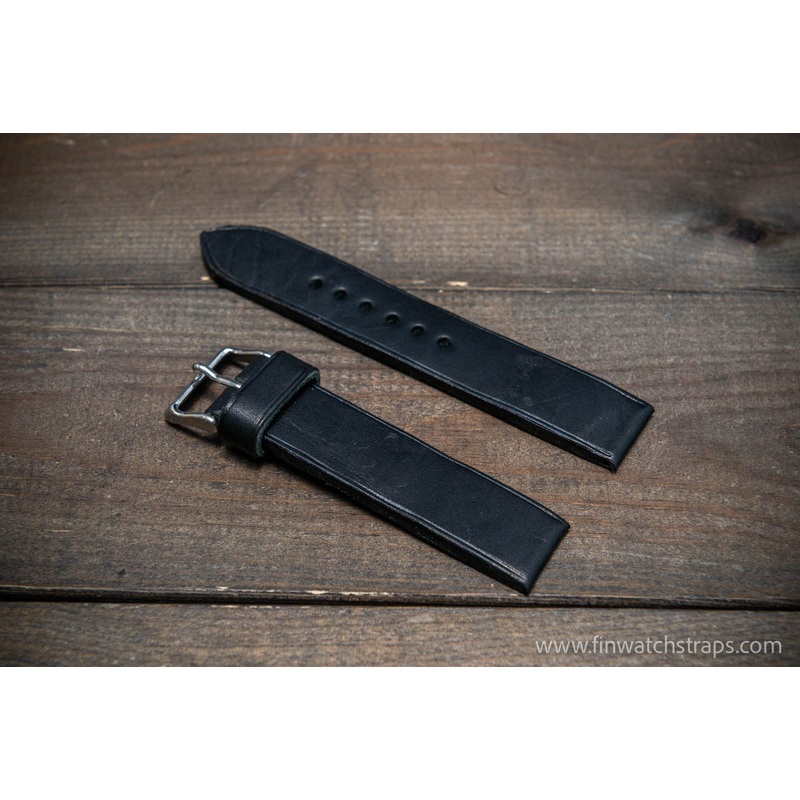Leather watch strap, handmade in Finland. Badalassi Black wax