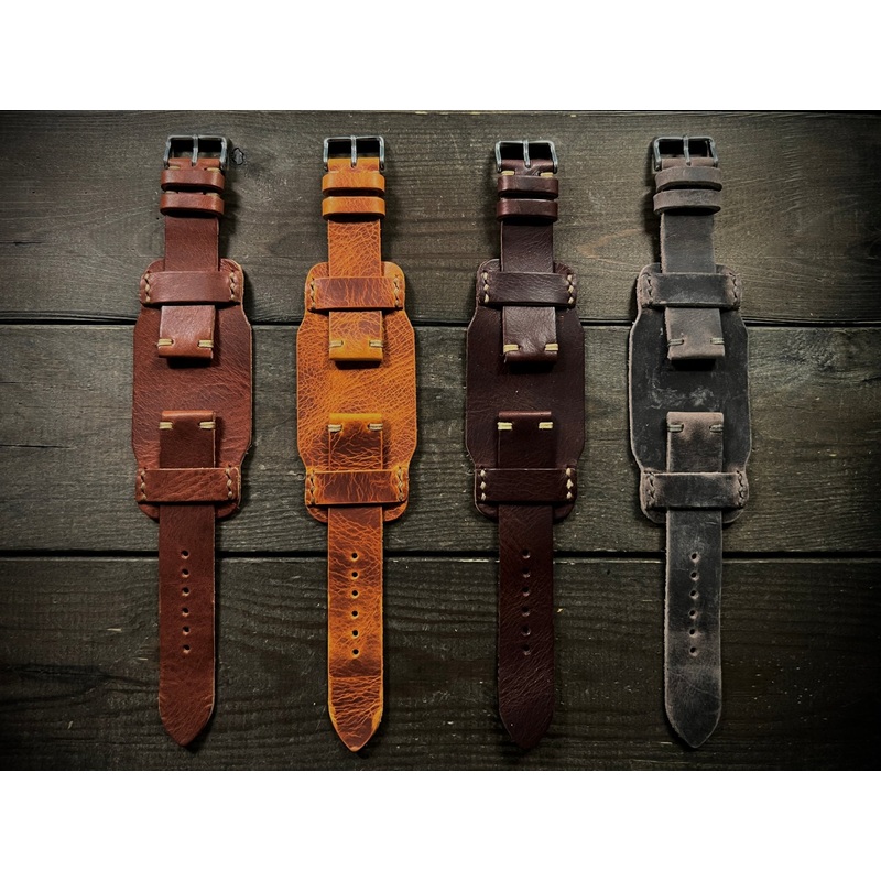 Bunds straps – ready to ship/ Italian Badalassi left: Badalassi Cognac