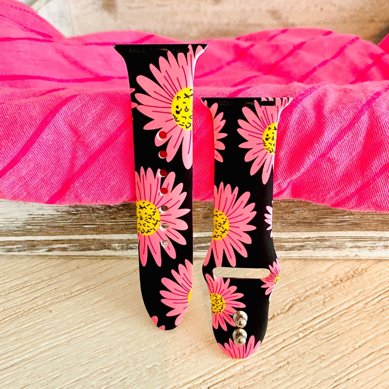 Pink Daisy Silicone Band For Apple Watch