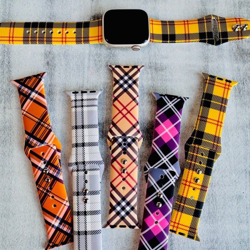 Fancy Plaid Print Silicone Band For Apple Watch Multiple Colors Available Yellow