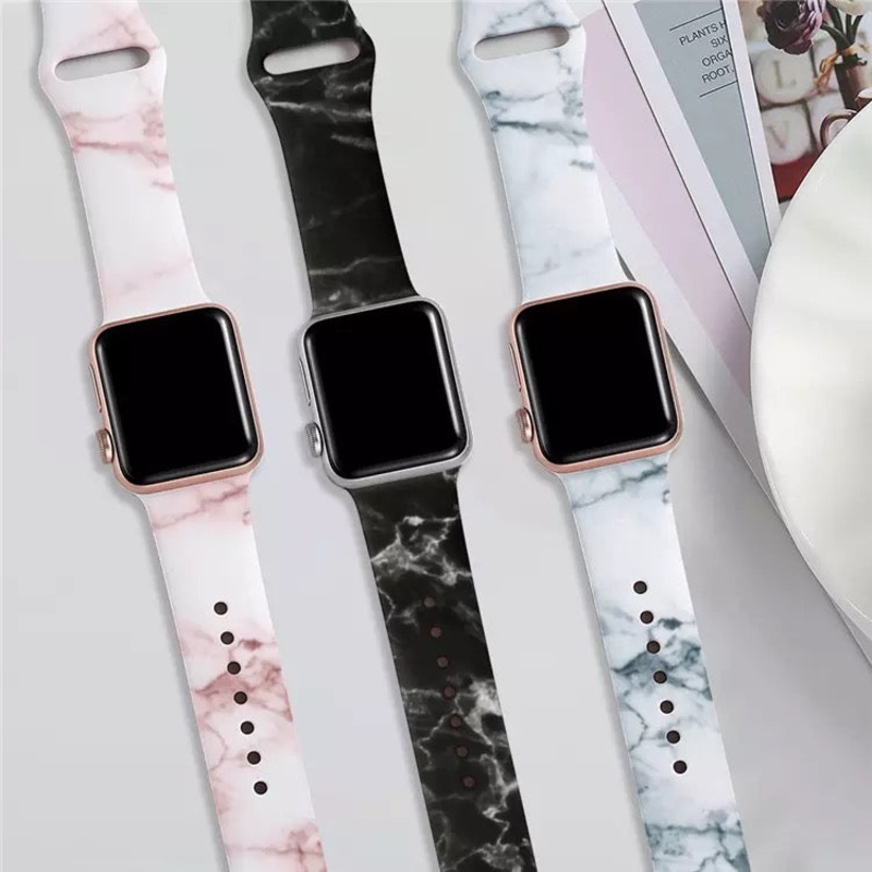 Marble Print Silicone Band For Apple Watch Multiple Colors Available Pink